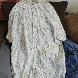 SHEIN White Floral Button-Down Shirt with Navy Accents